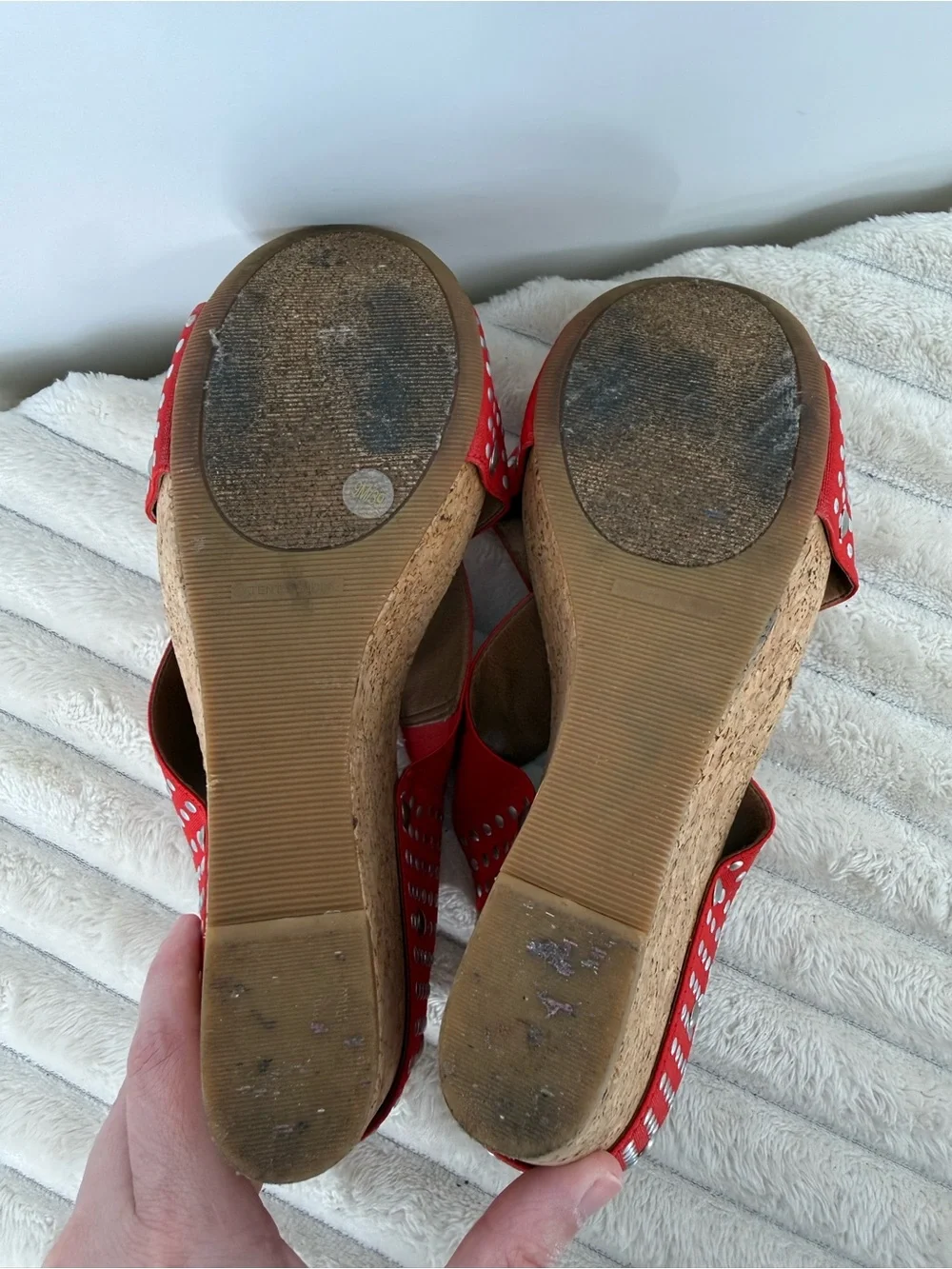 Lucky Brand Red Studded Cork Wedge Sandals for Women size 9